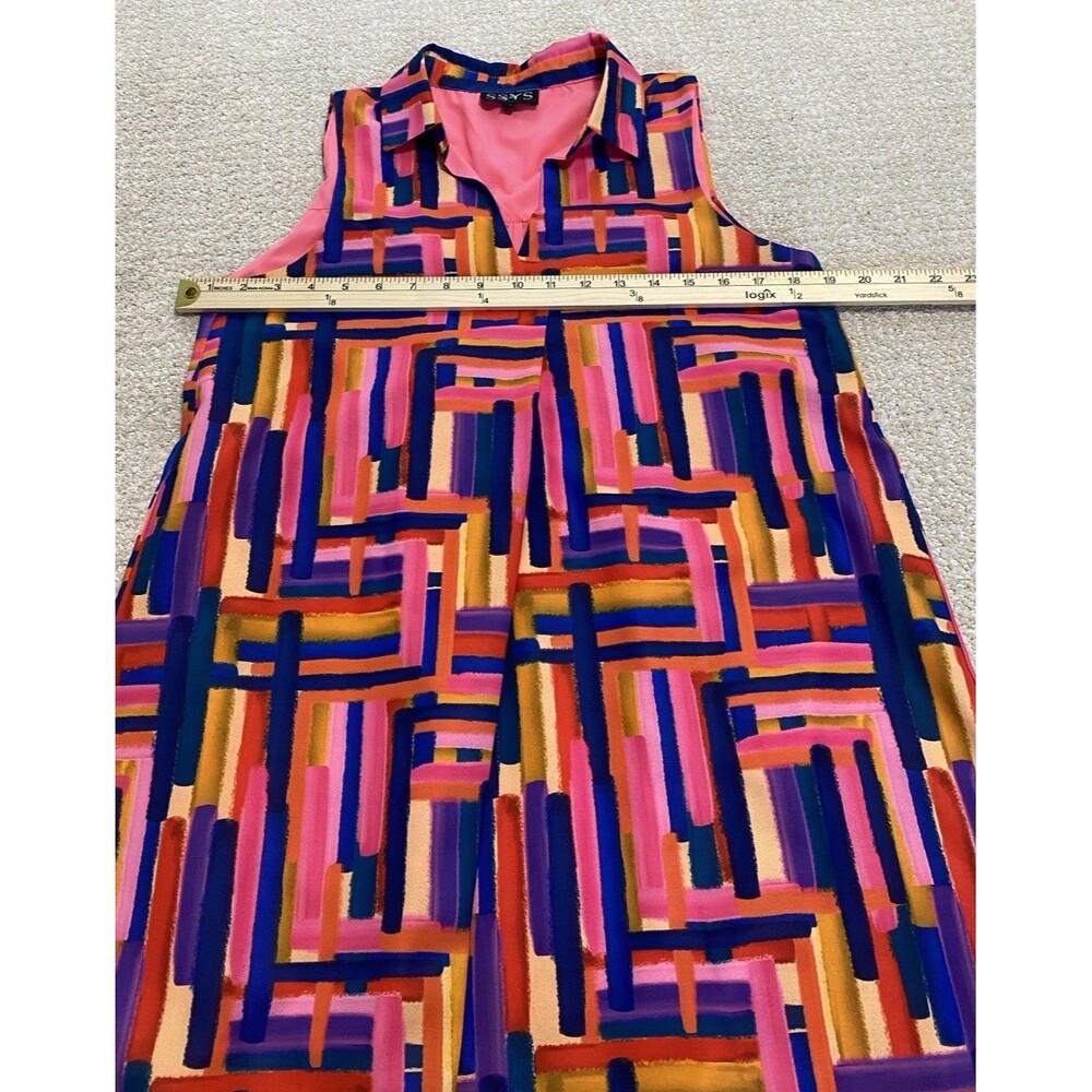 SSYS Pink Multicolor Geometric Sleeveless Shift Dress V-Neck Lightweight Size XS - Picture 10 of 14